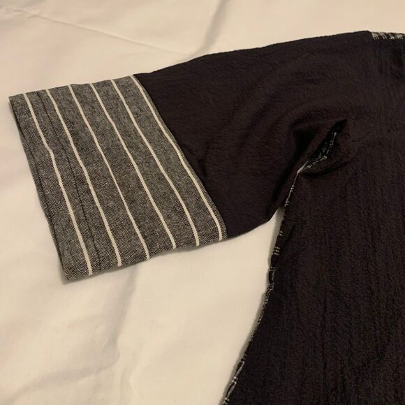 Soft Surroundings Sz S patchwork checked striped 3/4 sleeves oversized top boho - Picture 8 of 10